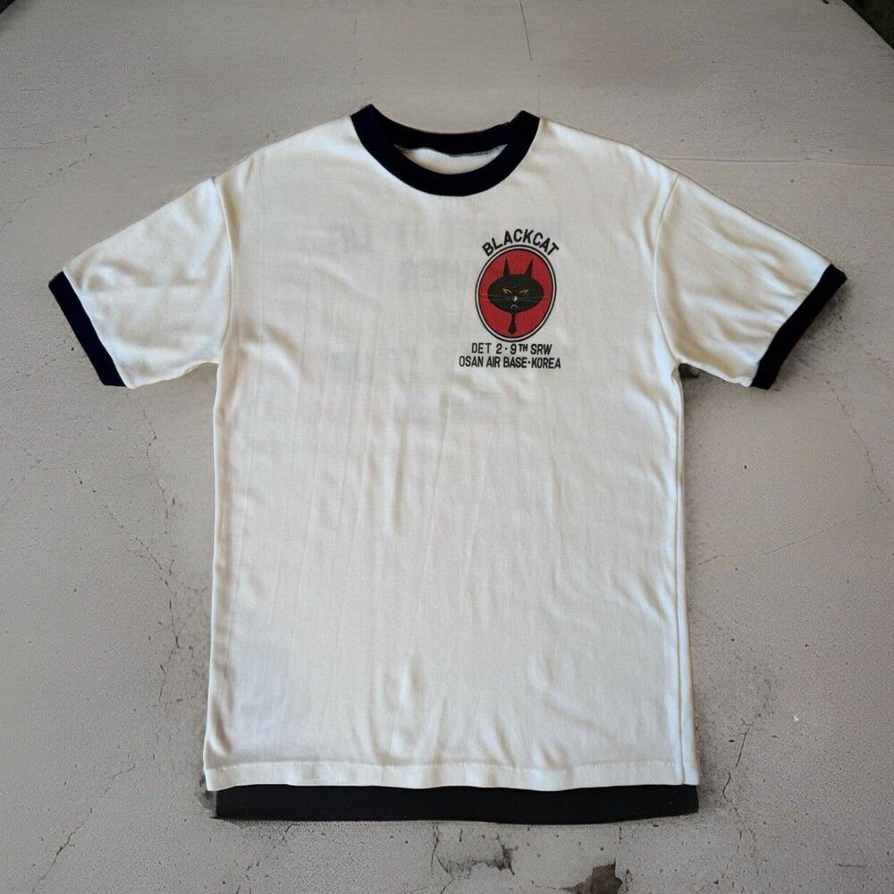 Vintage Air Force Military Shirt M White Ringer 70s Higher Longer Made in USA